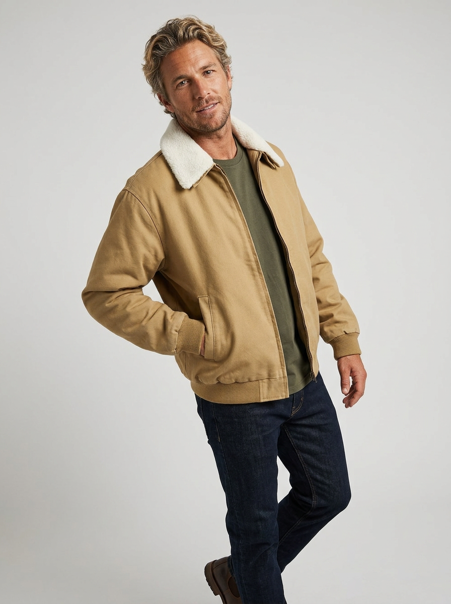 Men's Bomber Jacket Zip-Up Shearling Collar | Winter
