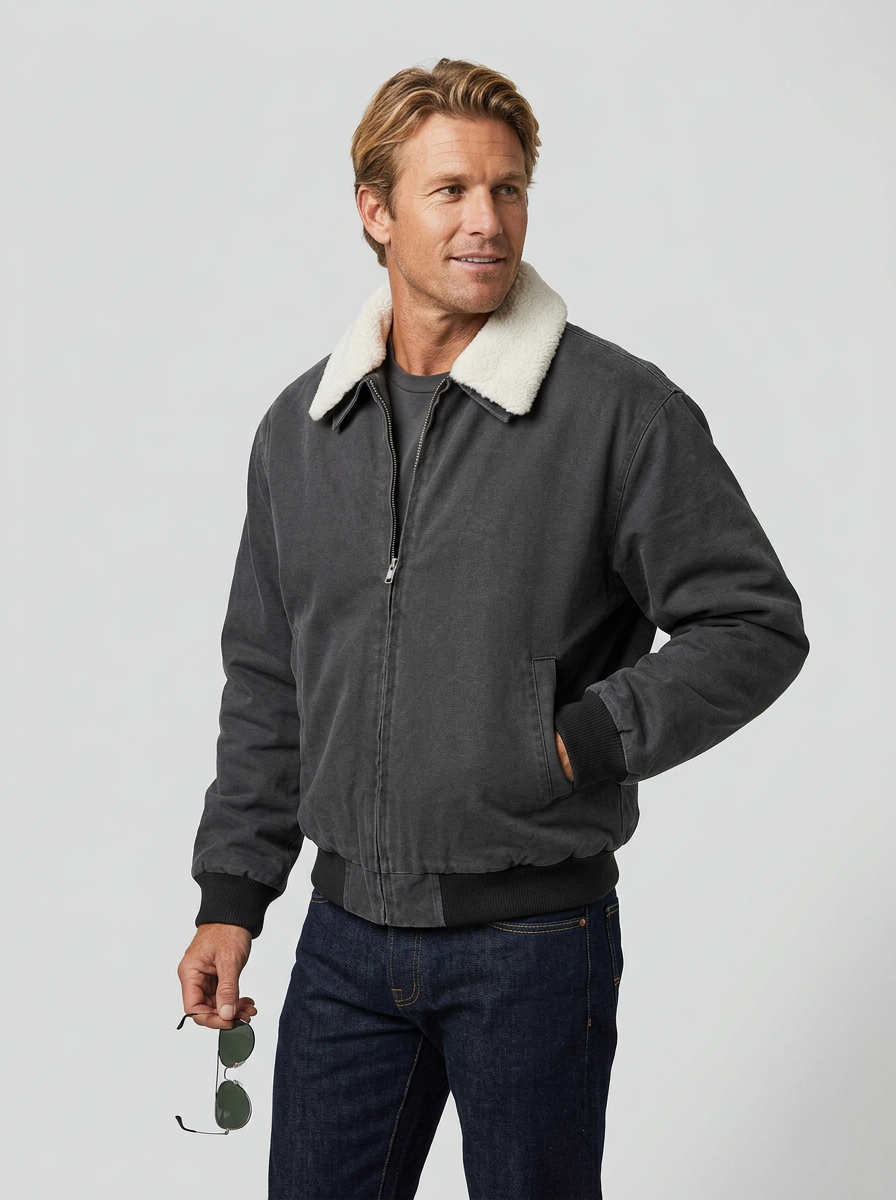 Men's Bomber Jacket Zip-Up Shearling Collar | Winter