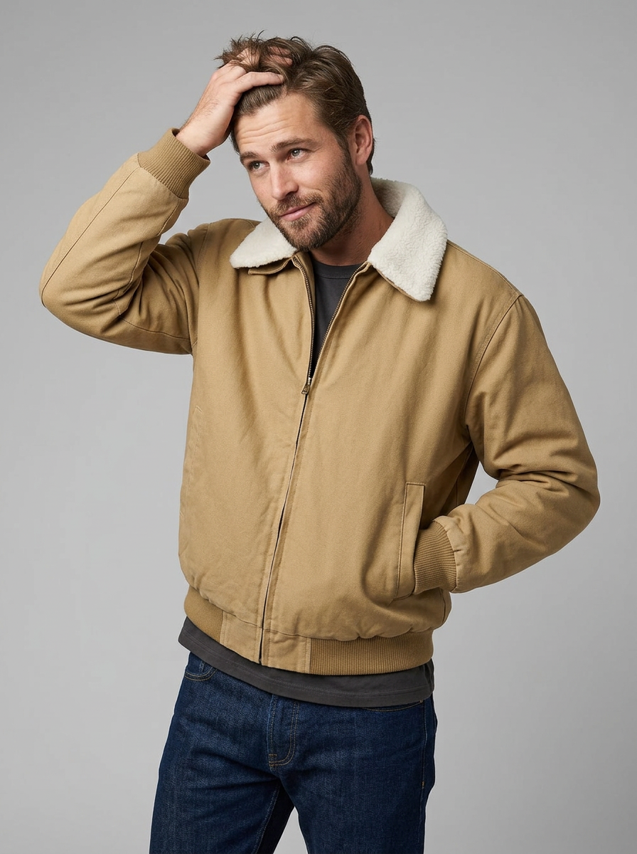 Men's Bomber Jacket Zip-Up Shearling Collar | Winter