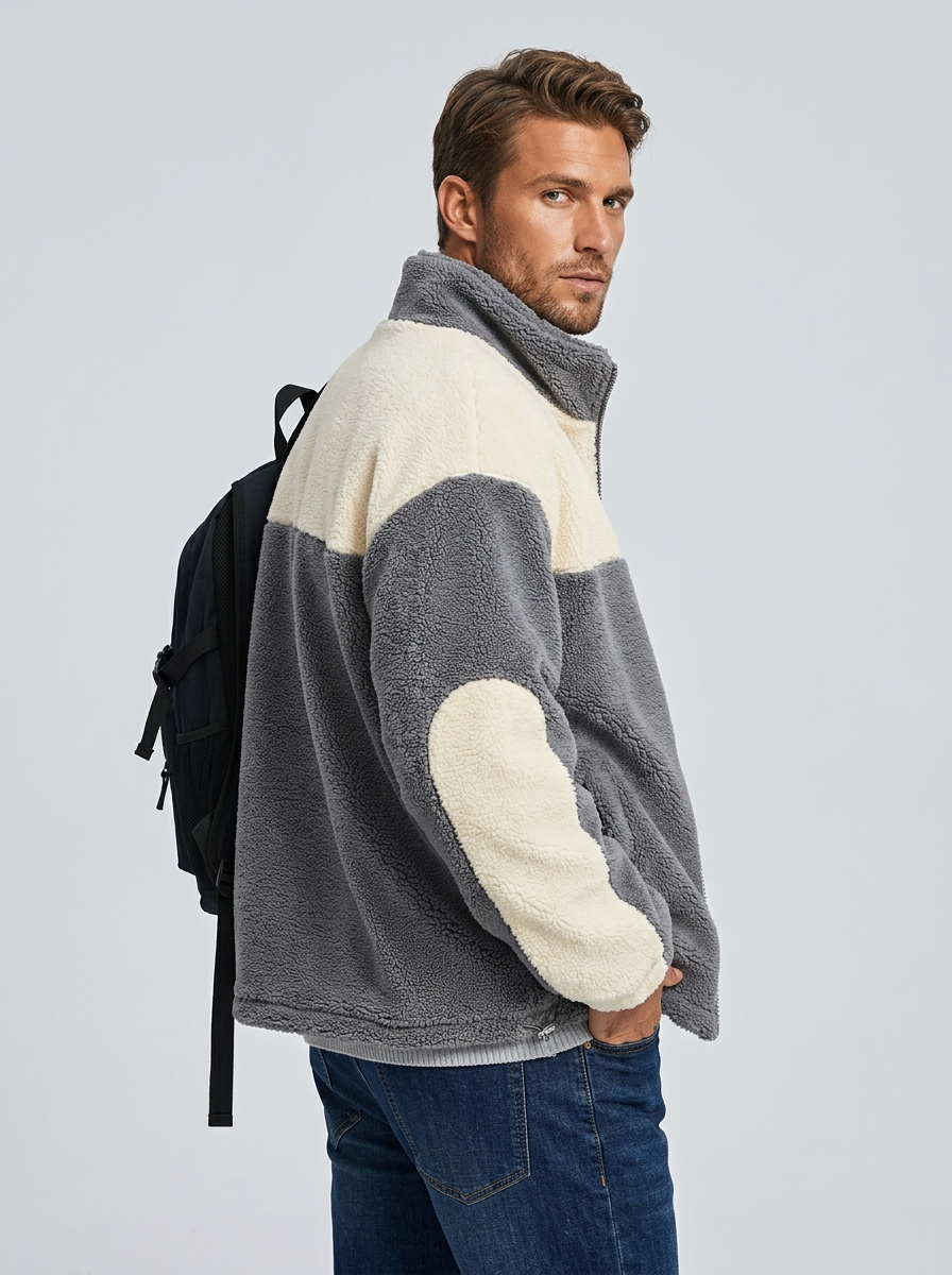 Men's Jacket Zip-Up Plush Colour Block | Winter