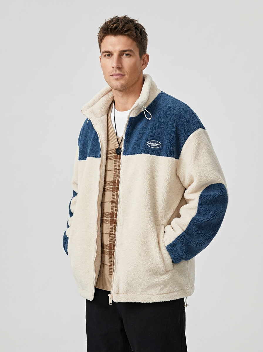 Men's Jacket Zip-Up Plush Colour Block | Winter