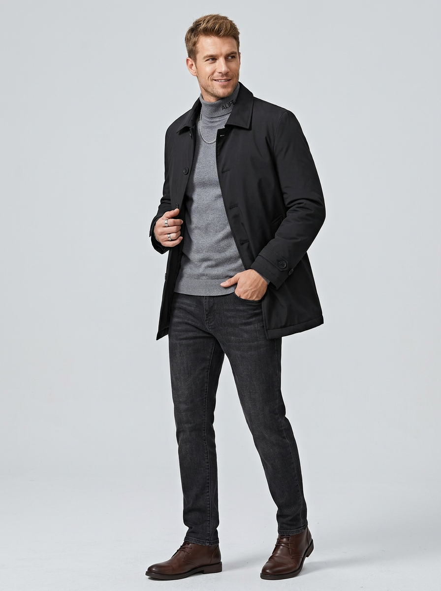 Men's Long Down Jacket Single-Breasted | Casual