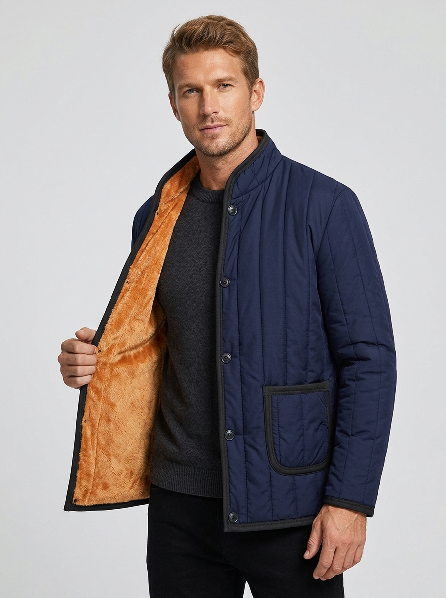 Men's Puffer Jacket Stand Collar Quilted | Fleece Lined