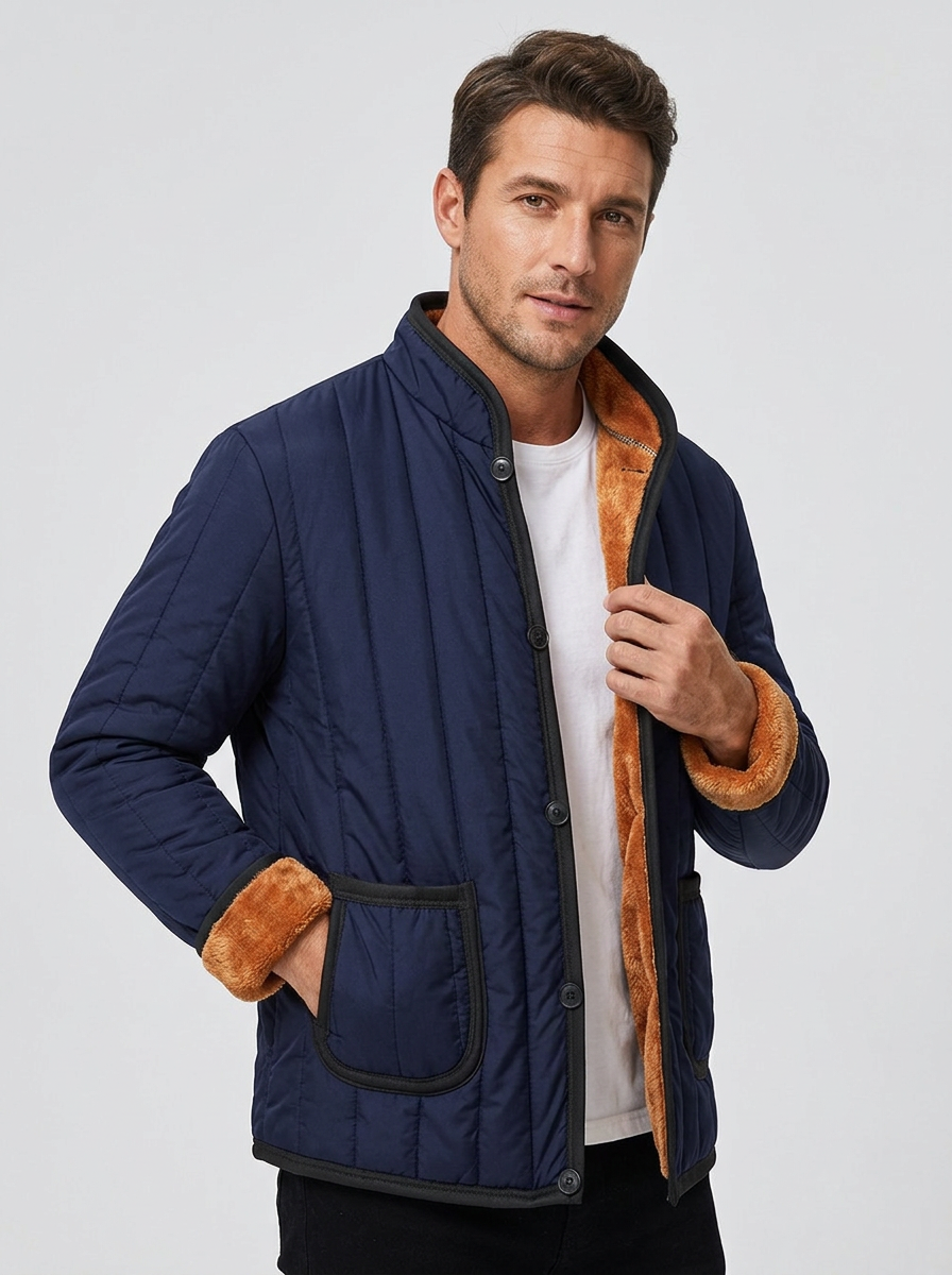 Men's Puffer Jacket Stand Collar Quilted | Fleece Lined