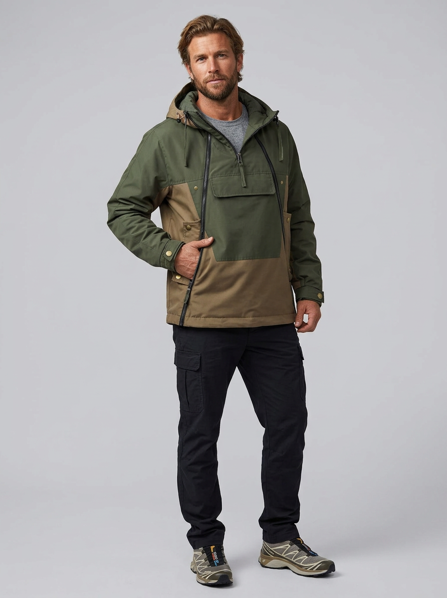 Men's Jacket Hooded Half-Zip Colour Block | Rain