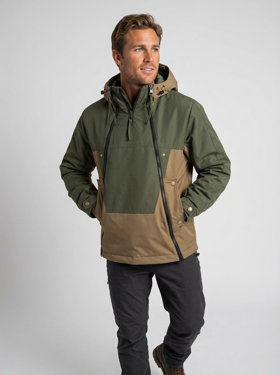 Men's Jacket Hooded Half-Zip Colour Block | Rain