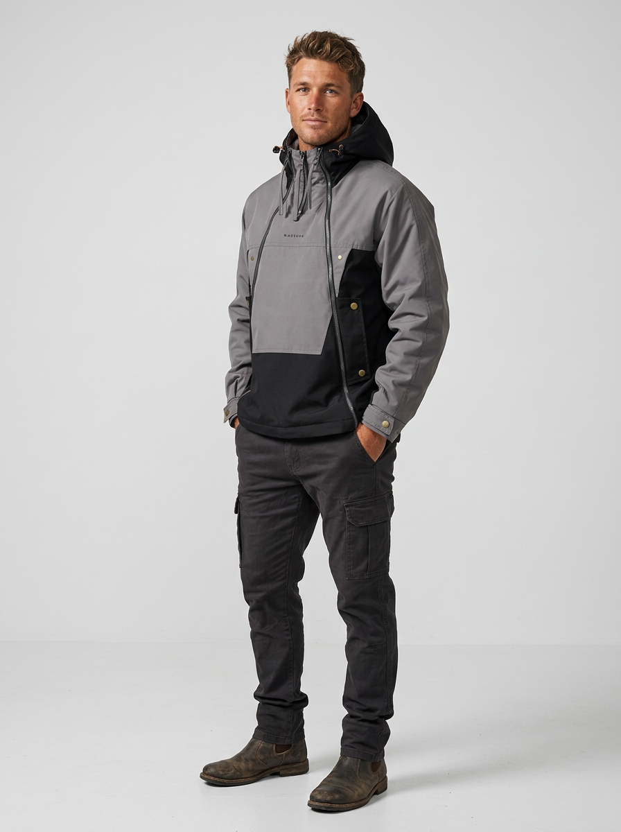 Men's Jacket Hooded Half-Zip Colour Block | Rain