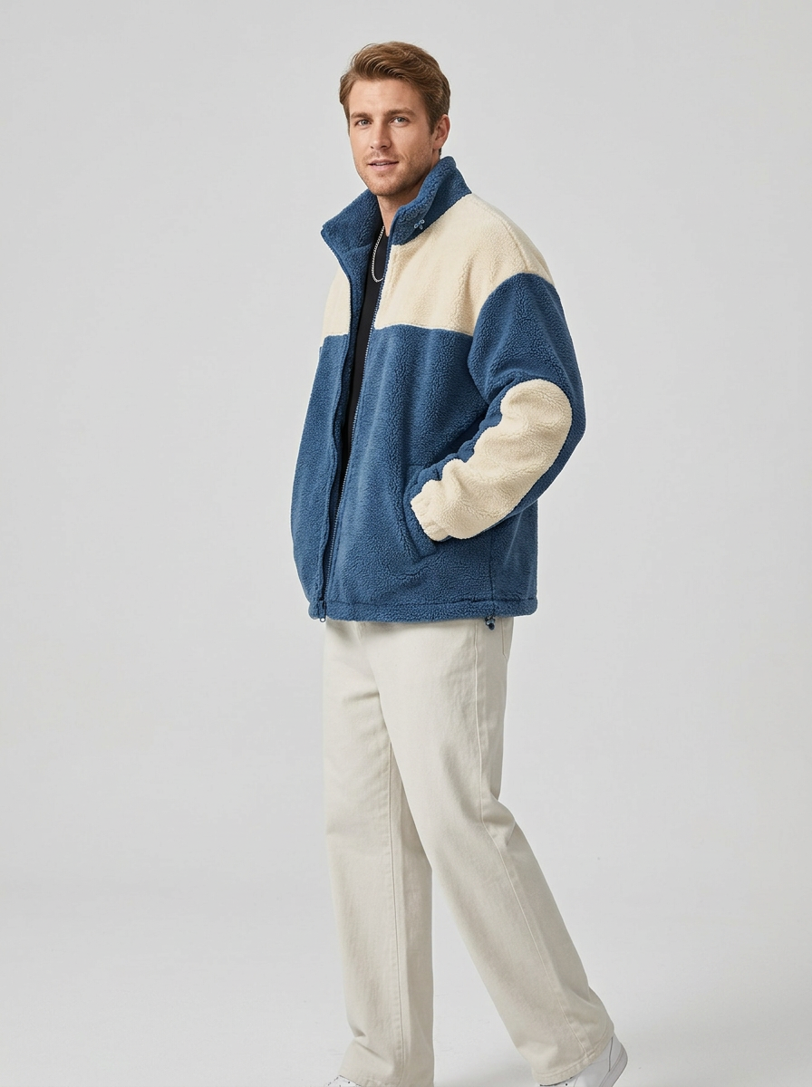 Men's Jacket Zip-Up Plush Colour Block | Winter