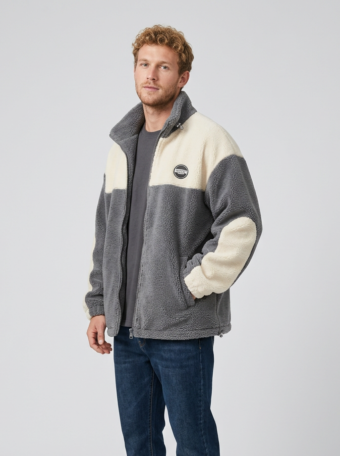 Men's Jacket Zip-Up Plush Colour Block | Winter