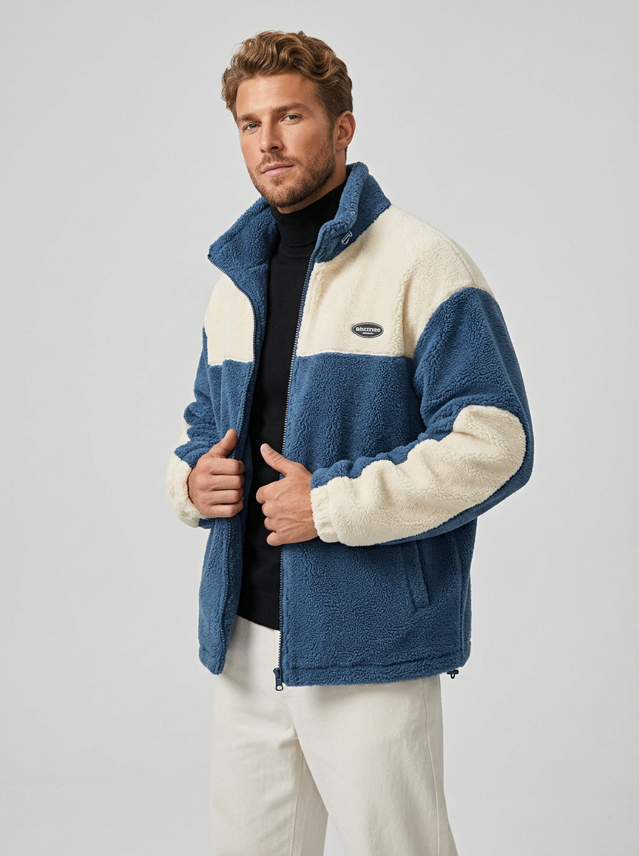 Men's Jacket Zip-Up Plush Colour Block | Winter