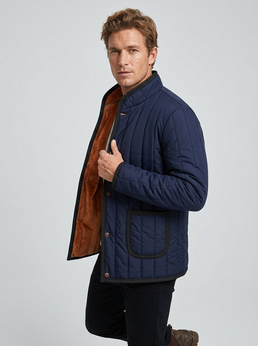 Men's Puffer Jacket Stand Collar Quilted | Fleece Lined