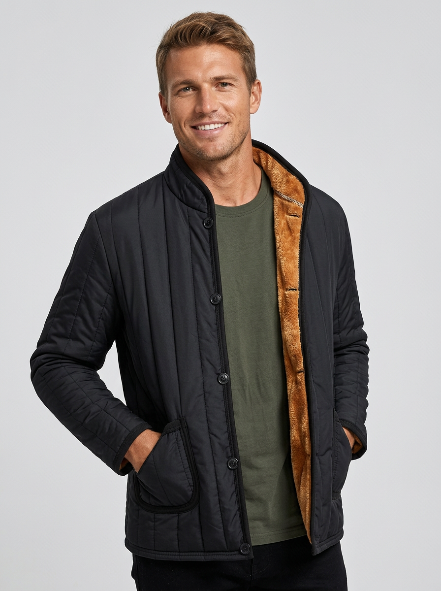Men's Puffer Jacket Stand Collar Quilted | Fleece Lined