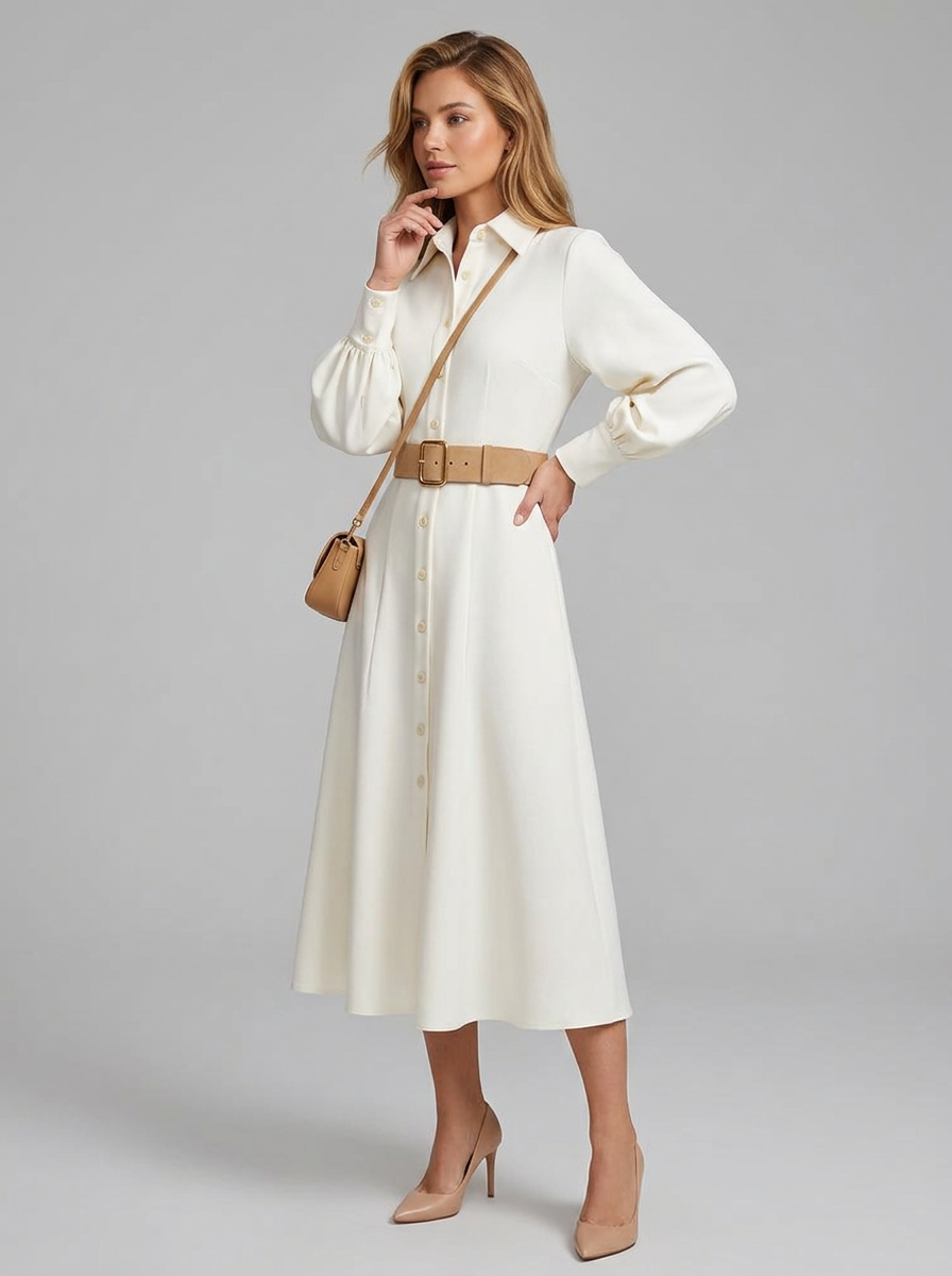 Women's Formal Dress Shirt Collar Long Sleeve | Midi
