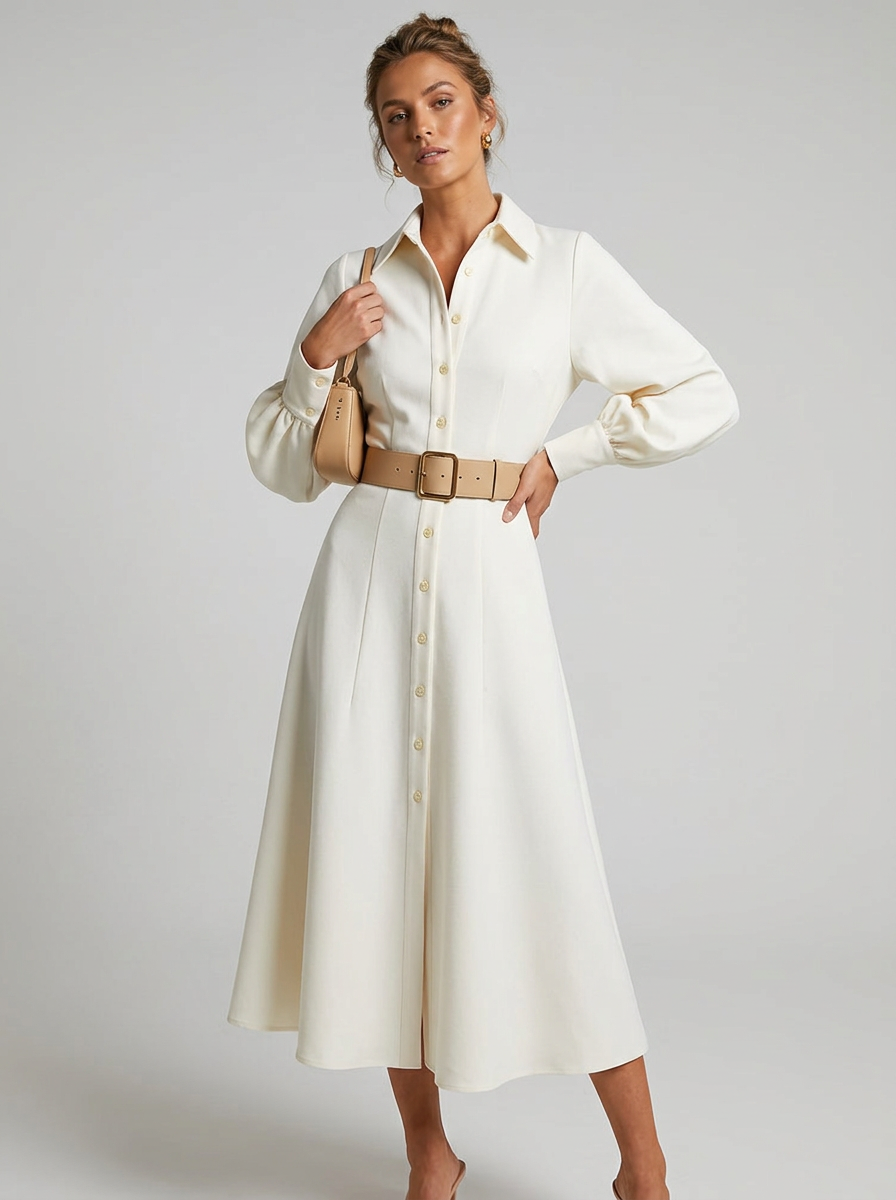 Women's Formal Dress Shirt Collar Long Sleeve | Midi