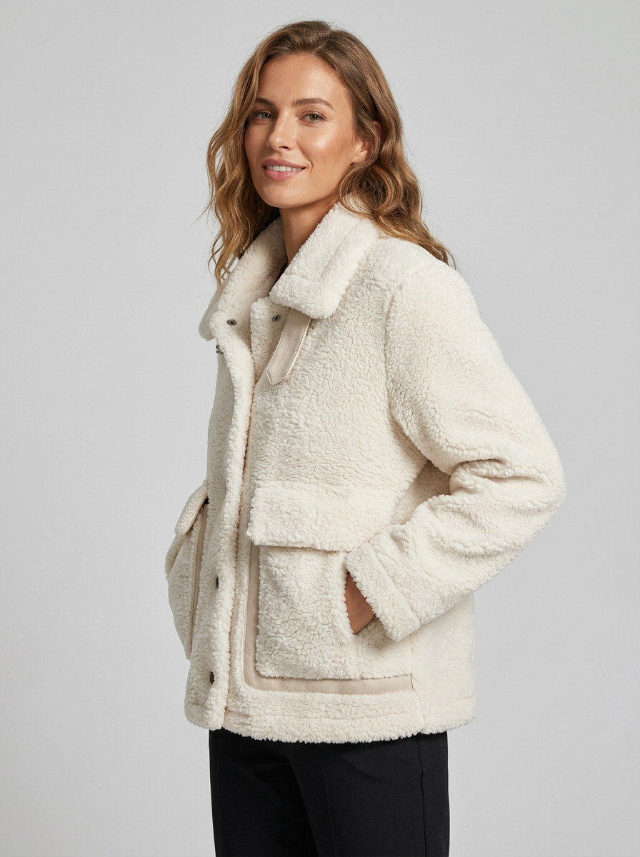 Women's Winter Jacket Fluffy Oversized Pockets | Button-Up
