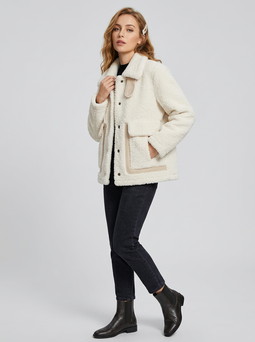 Women's Winter Jacket Fluffy Oversized Pockets | Button-Up