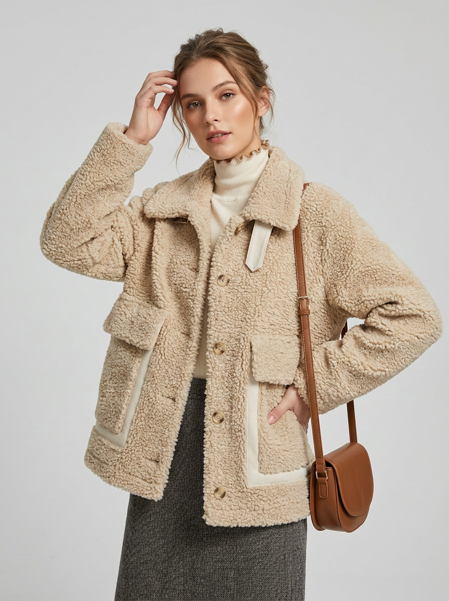 Women's Winter Jacket Fluffy Oversized Pockets | Button-Up