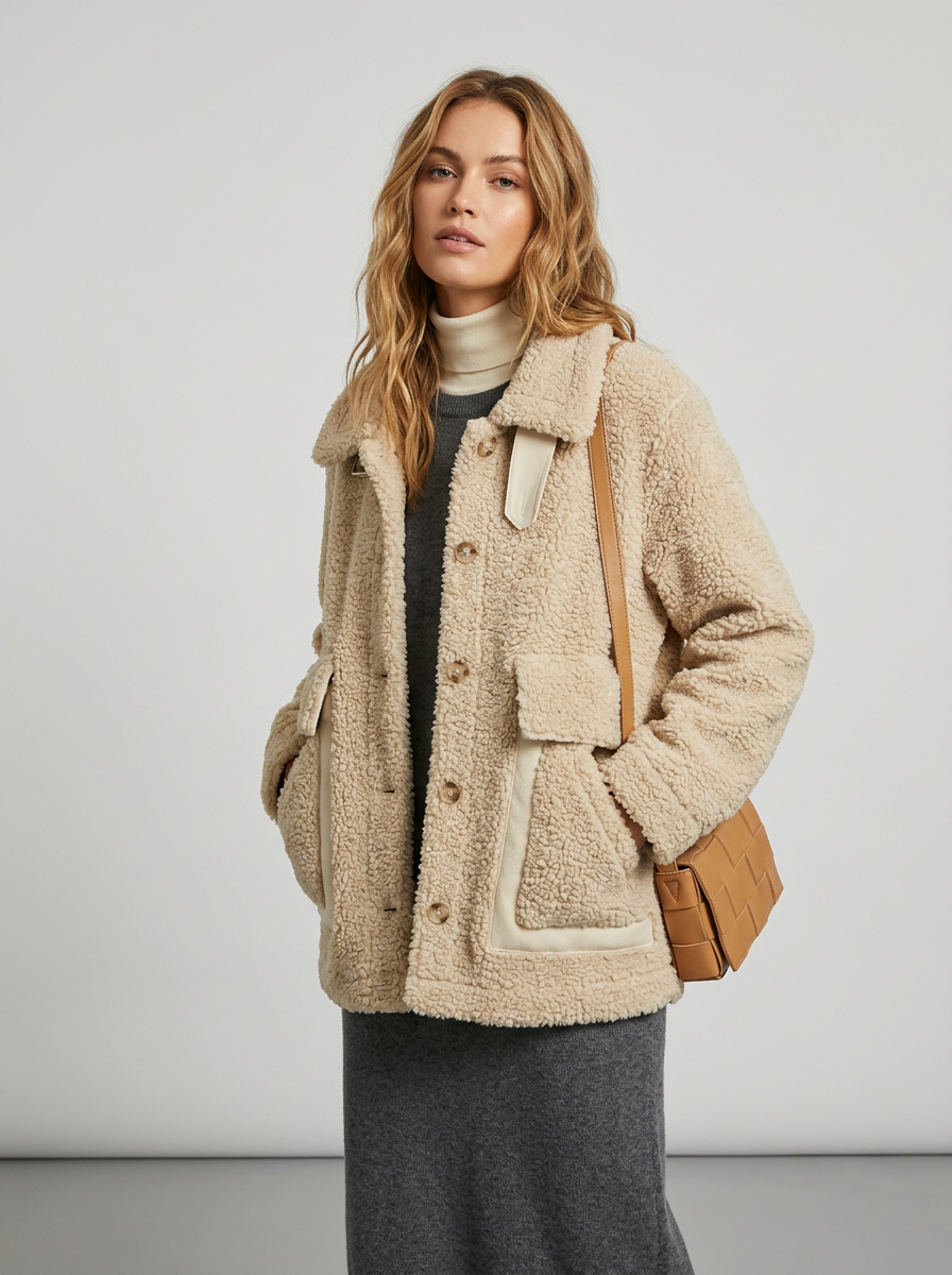 Women's Winter Jacket Fluffy Oversized Pockets | Button-Up
